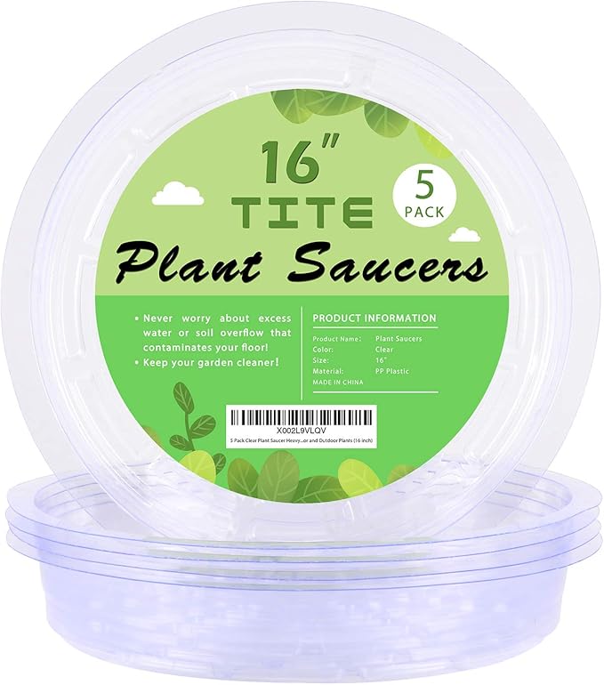 5 Pack Clear Plant Saucer Heavy Duty Sturdy Drip Trays for Indoor and Outdoor Plants