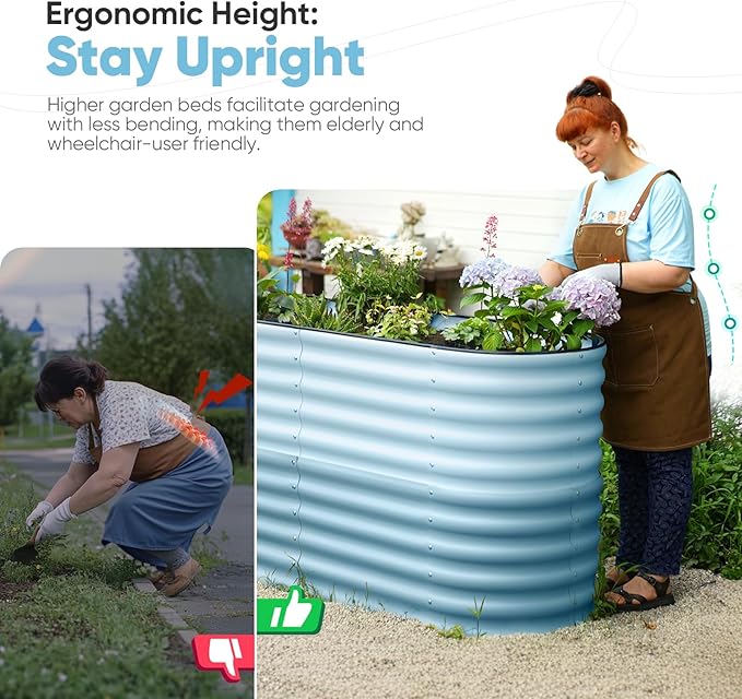 KING BIRD Raised Garden Bed 2.85 ft Tall 9 in 1 Galvanized Planter Garden Box Outdoor for Gardening, Deep Root Vegetables, Flowers 94.5X23.6X34.2 in, Light Blue