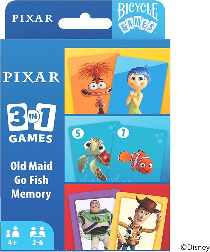 Bicycle Disney Games Bundle: 3 in 1 Mickey Card Games, 3 in 1 Pixar Card Games, and Disney Pixar Forks: Plays Like Spoons, Includes 7 Different Games