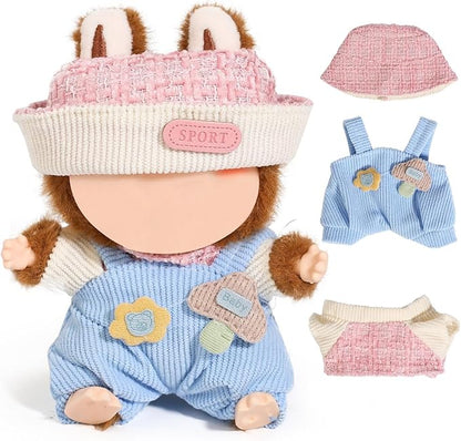 (2 Set) XMBYGY Doll Clothes for Labubu(for 17/15cm Standing/Sitting Doll)(NO Doll) - Accessories Clothes Dress up for Dolls Outfit Included Figures Clothing and Hat for Girl Woman (LB22+LB6)