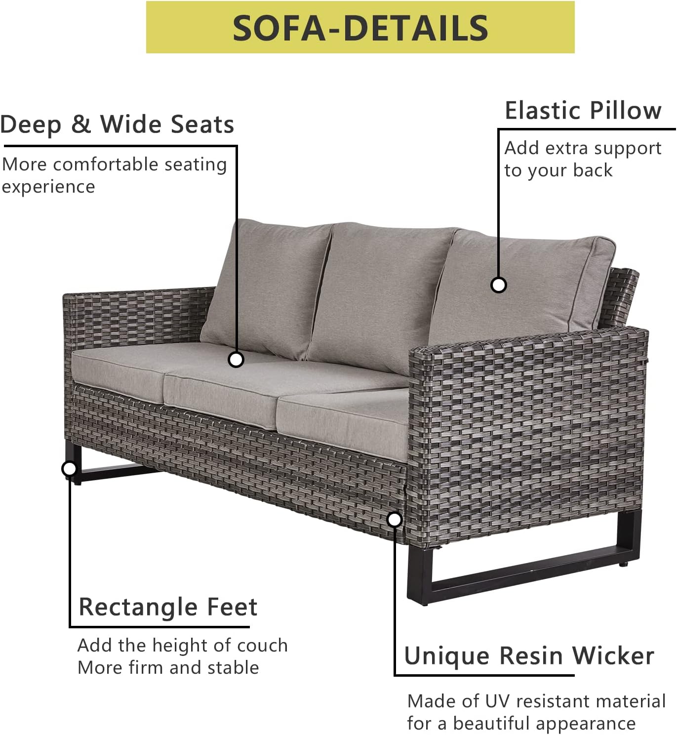 HUMMUH 7 Piece Patio Furniture Set with Fire Pit 41in 55,000 BTU,Wicker Outdoor Conversation Sets - Patio Swivel Chairs Sofa Ottomans,Side Table for Porch,Garden,Backyard