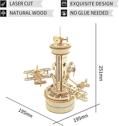 ROKR 3D Wooden Puzzle Mechanical Music Box,DIY Aircraft Model Kits to Build,Best Toy Gift for Teens,Adults on Birthday,Decoration for Room