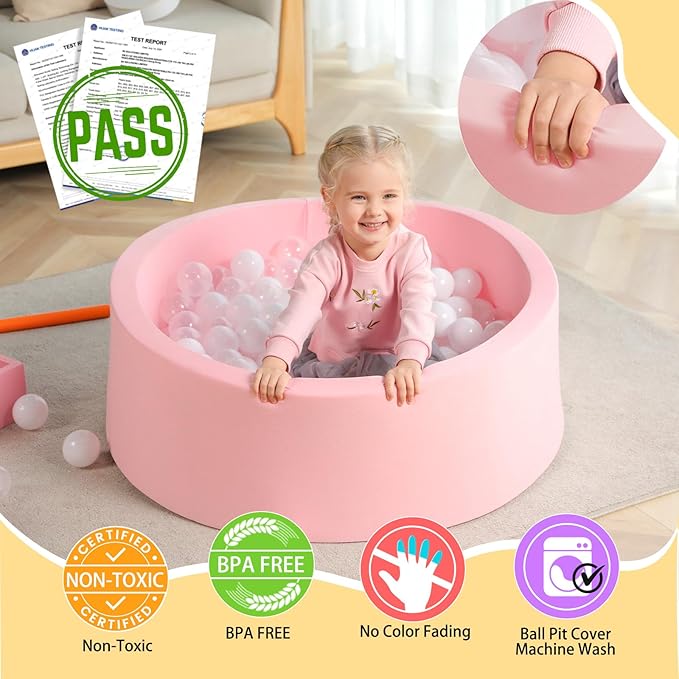TRENDBOX Memory Foam Sponge Indoor Round Ball Pit (NO Balls) for Toddler Children (Light Pink)
