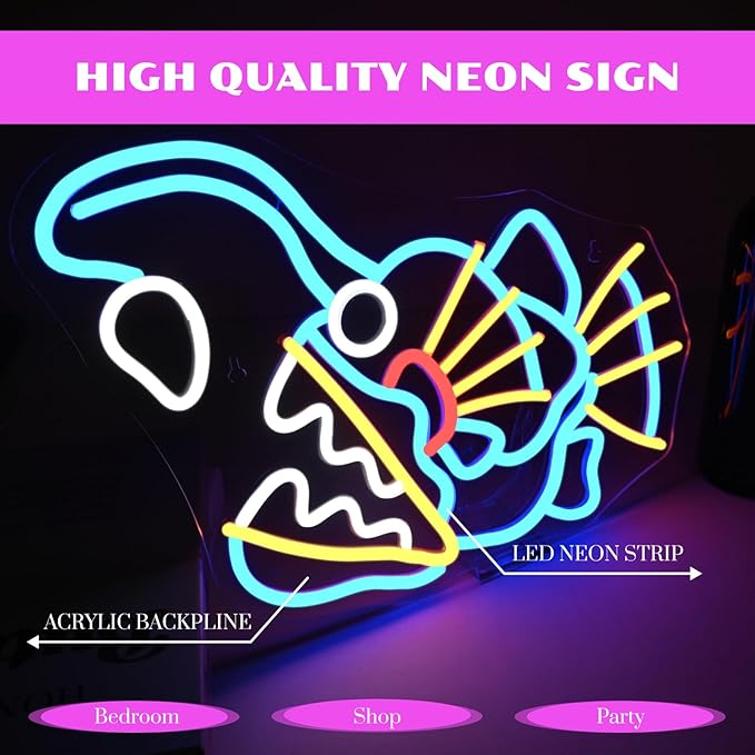 Fishing Neon Sign Dimmable Blue Fish Neon Signs for Wall Decor LED USB Powered Neon Light Sign for Fishing Gear Store Yacht Bedroom Scared Restaurant Man Cave Decoration Birthday Gifts