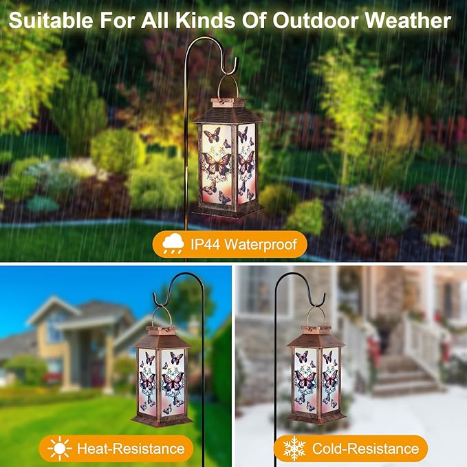 Solar Lantern Outdoor Waterproof Butterfly Garden Decor Birthday Gifts for Women Mom and Grandma Solar LED Plastic Decorative Hanging Light for Yard(Butterfly)