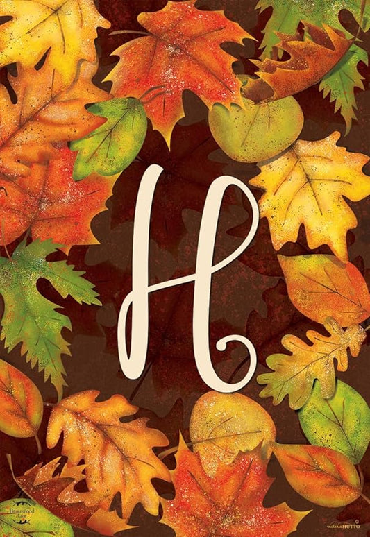 Briarwood Lane Fall Leaves Monogram Letter H Garden Flag
