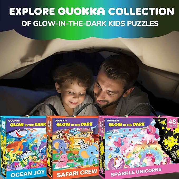QUOKKA Floor Puzzles for Kids Ages 4–8 – 2x3 FT Giant Glow in The Dark Jigsaw – 48 Large Pieces – Magical Fantasy Unicorn Scene – Montessori Toy with Gift Box – Fun Learning Activity