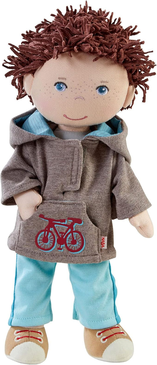 HABA Lian 12" Soft Doll - Baby Boy Doll with Brown Hair and Blue Eyes, Perfect Plush Toy for 18 Months & Up with Embroidered Face (Machine Washable)