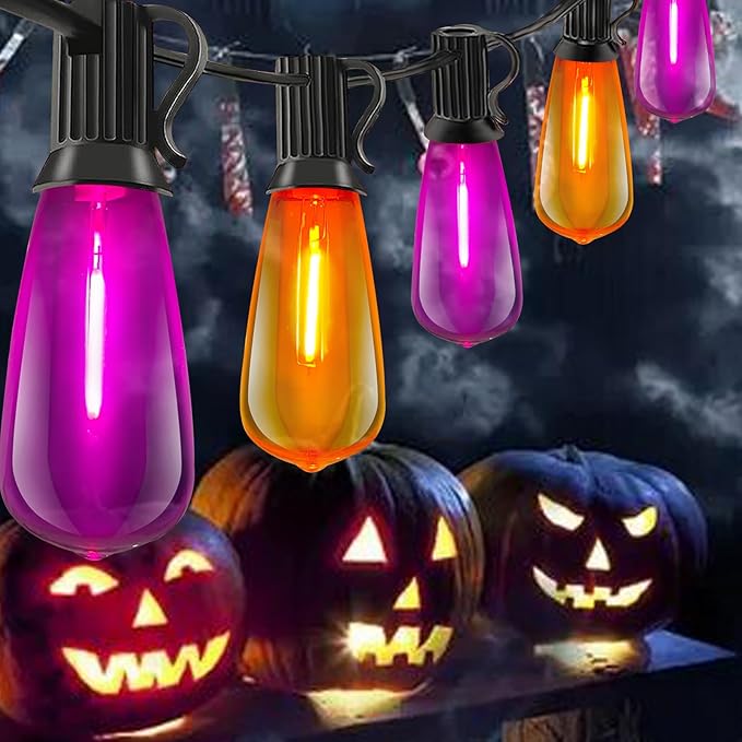 10Ft LED Outdoor String Lights, Halloween Orange Purple Lights with 10 0.6W ST40 LED Bulbs, Waterproof Connectable Patio Lights for Indoor Outdoor Backyard Garden Halloween Christmas Holiday Decor
