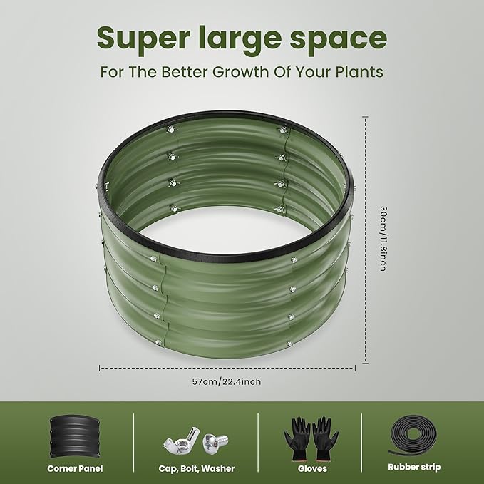ZXZYHFTY Round Galvanized Raised Garden Bed kit,Green Outdoor Garden Raised Planter Box, Round Large Metal Raised Garden Beds for Vegetable 2 * 2 * 1ft 1 Pack