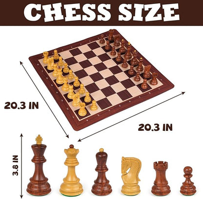 20'' Tournament Chess Set Foldable Silicone Chess Board Game Chess Pieces 3.8'' King Height Portable Travel Roll up Chess Game Set for Adults and Kids with Storage Bag Family Board Game