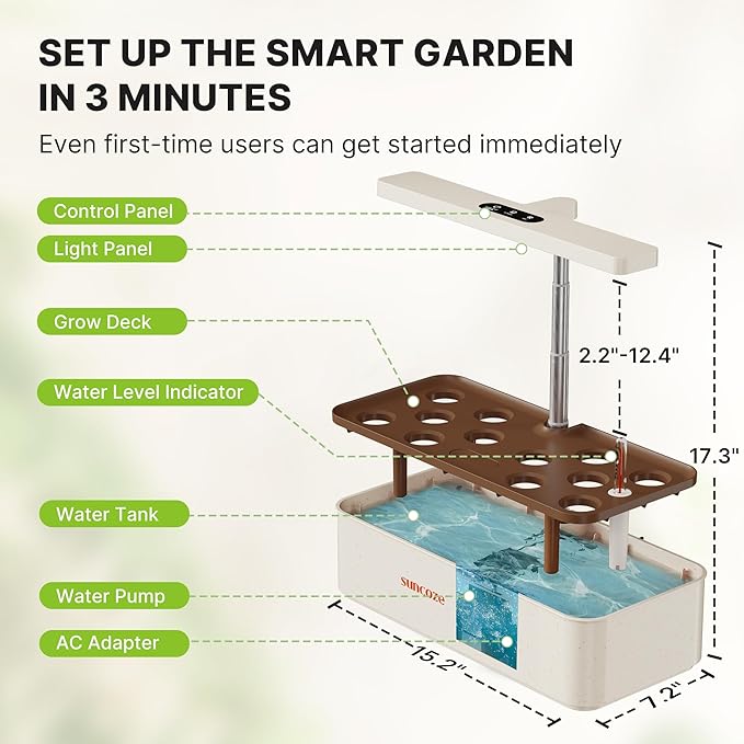 Hydroponics Growing System Kit 12 Pods, 24W LED Grow Light Indoor Garden, 4L Water Tank with Quiet Pump, Adjustable Height Herb Garden Planter Indoor Kit, Gardening Gifts, Beige