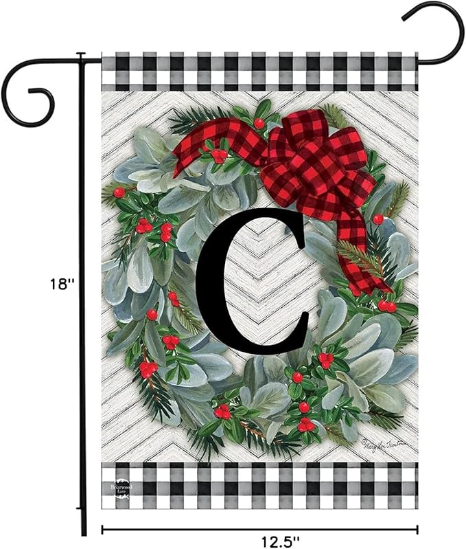Briarwood Lane Winter Wreath Monogram Letter C Garden Flag