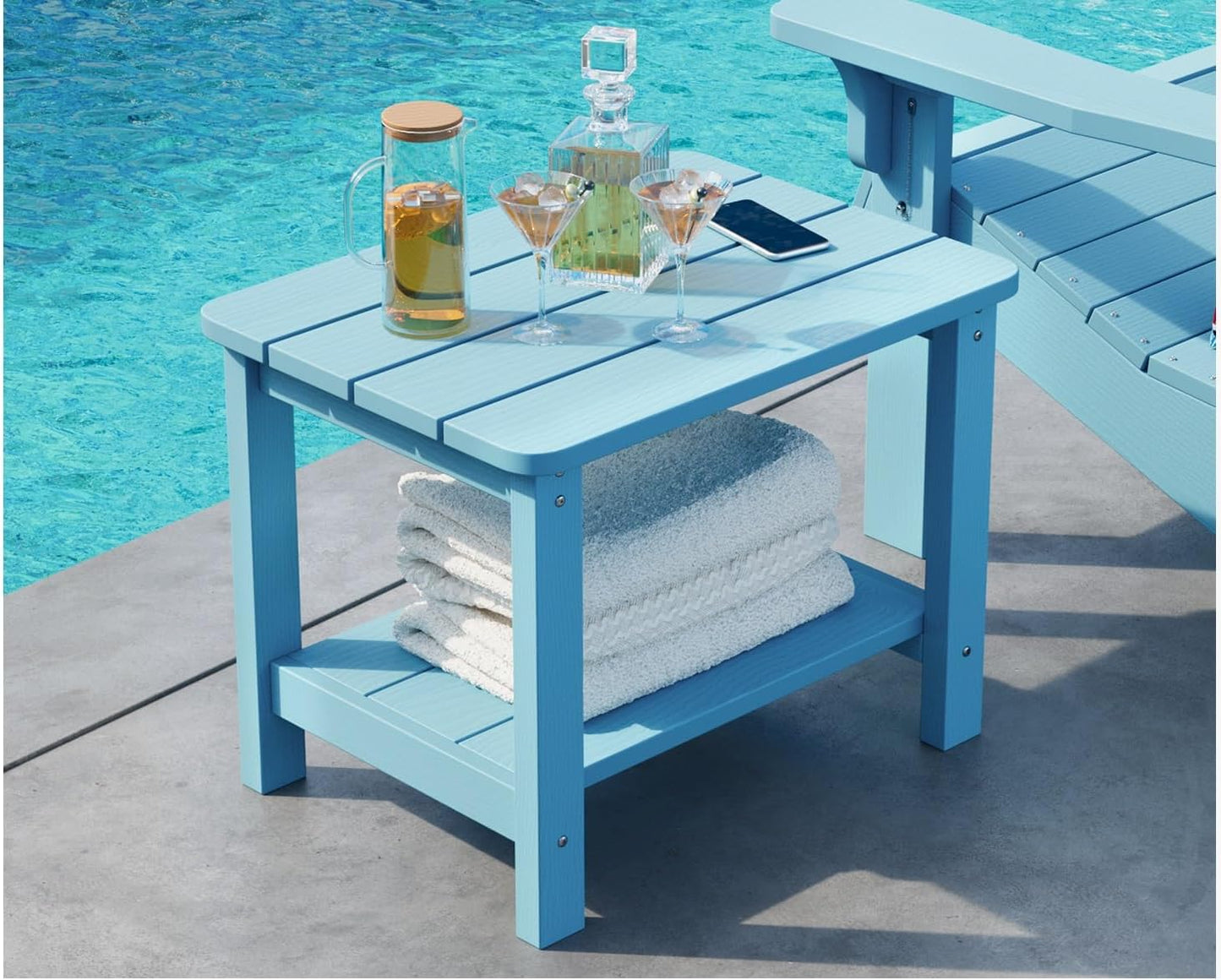 Patio Chairs Set, 3 Pieces Weatherproof HIPS Outdoor Furniture, Patio Chairs Conversation Sets with Side Table for Garden Porch Lawn & Backyard (Lake Blue)