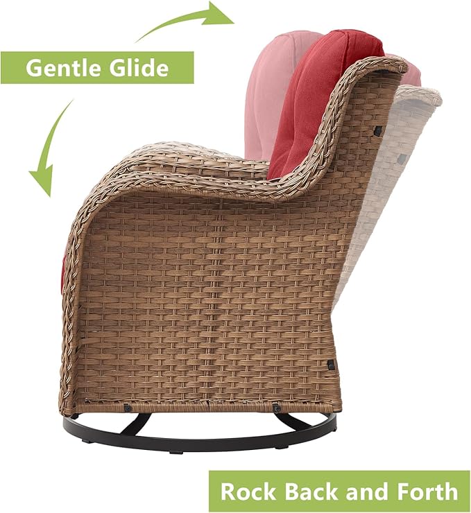 Outdoor Patio Swivel Rocker Chairs - Wicker Rattan Patio Swivel Rocking Chairs Set of 2 with High Back,Deep Seating and Comfort Cushions for Deck Porch Garden,Yellow/Red
