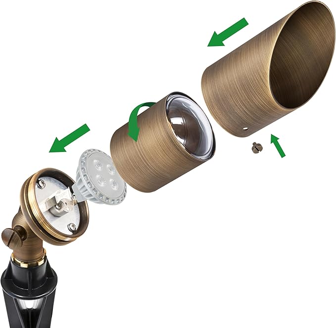 GKOLED 12 Pack Brass Landscape Spotlight, LED Low Voltage Landscape Lighting, Outdoor Adjustable Lights for Yard Wall Lawn Tree Patio Garden, Waterproof Directional Up Light with 5W MR16 Bulb