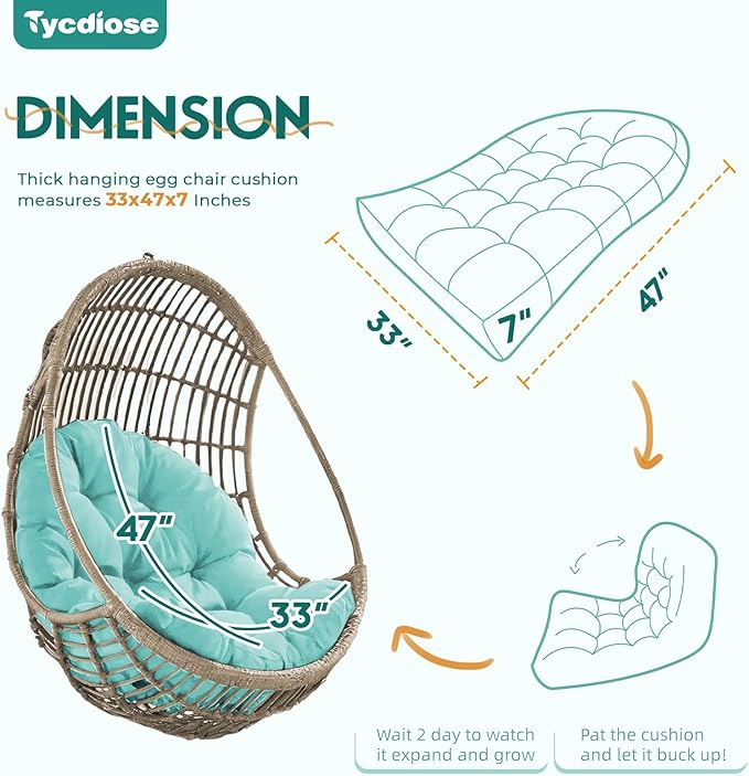 Egg Chair Cushion Replacement, Waterproof Outdoor Hanging Egg Chair Cushion Hammock Swing Chairs Cushions Pads, U-Shaped Thickened Cushions for Hanging Eggs Chairs, 47x33x7 Inches (Teal)