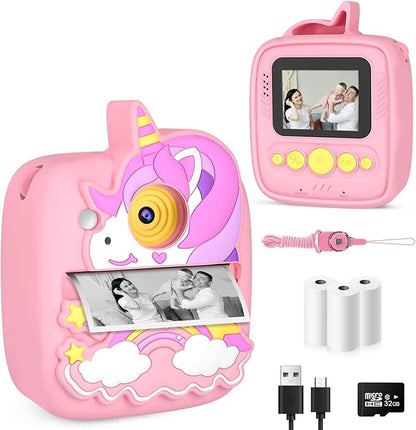 Kids Camera Instant Print, Christmas Birthday Gifts for Girls Age 3-8, 48MP &1080P Children Camera with Photo Paper, Portable Toy Instant Camera for Kids 3 4 5 6 7 8 9 10 Year Old Girls