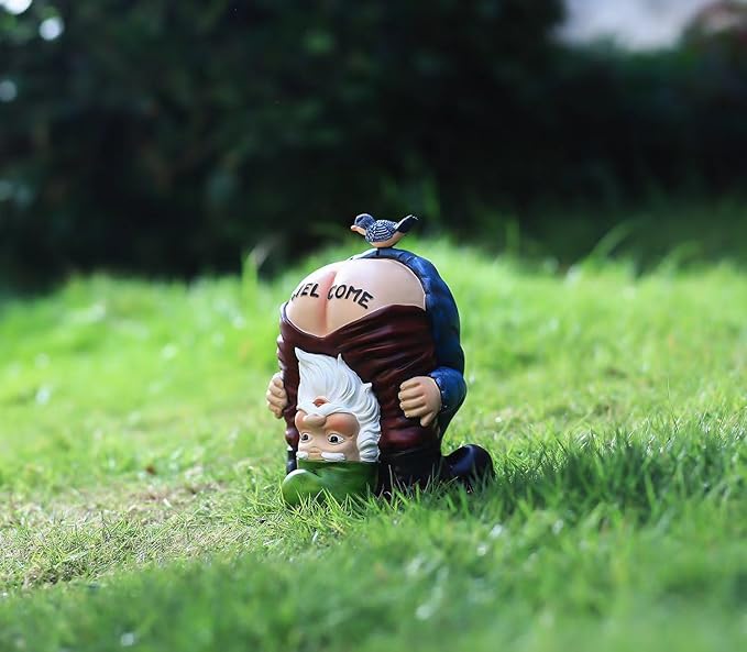 Garden Gnome Statue, Garden Decor,Gnomes Decorations for Yard, Funny Garden Bird Welcome Figurines for Outdoor Patio, Lawn, Yard Art Decoration ，Christmas Garden Gifts (Green)