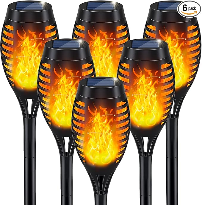 IkeeRuic Solar Lights Outdoor, Solar Torch Light with Flickering Flame for Garden Decor, Solar Garden Lights, Waterproof Outdoor Lighting, Flame Torches for Outside Patio Pathway Yard Decorations