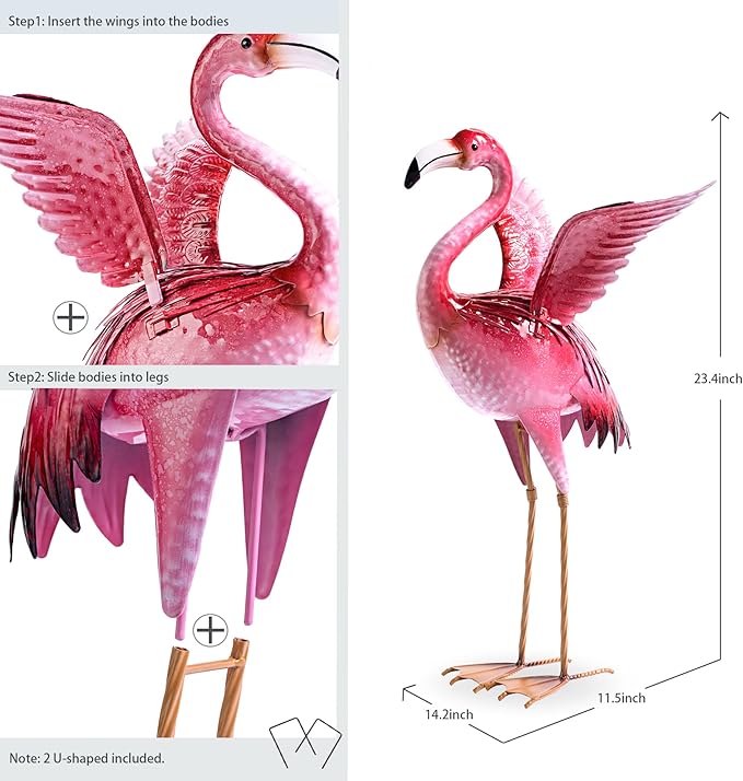 Natelf Garden Flamingo Statues and Sculptures, Outdoor Metal Bird Yard Art, Pink Flamingos Lawn Ornament for Patio Backyard Porch Decorations