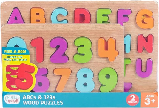 Chuckle & Roar Wooden Puzzle ABC and 123 Theme 2 Pack