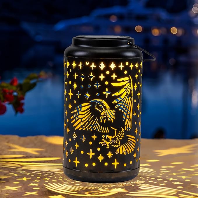 pearlstar Eagle Lantern Outdoor Solar Hanging Lantern Lights Decorative Solar Light Waterproof for Table Patio Yard Garden Lawn Landscape Lighting, Gardening Gifts (Black)