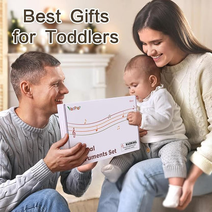 Musical Instruments for Girls - Toys for 2 3 Year Old Girl Birthday Gifts - 8 in 1 Wooden Montessori Musical Set with Xylophone/Tambourine/Maracas/Flute for Toddler 2-4(Pink)