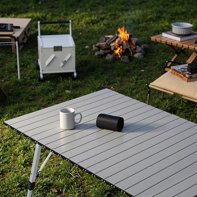 Athena Collection Foldable Camping Table, 47" Aluminum Outdoor Folding Camp Table with Mesh Layer Telescopic Legs and Carry Bag, Lightweight and Portable for Outdoor Camping Picnic Grilling, Silver
