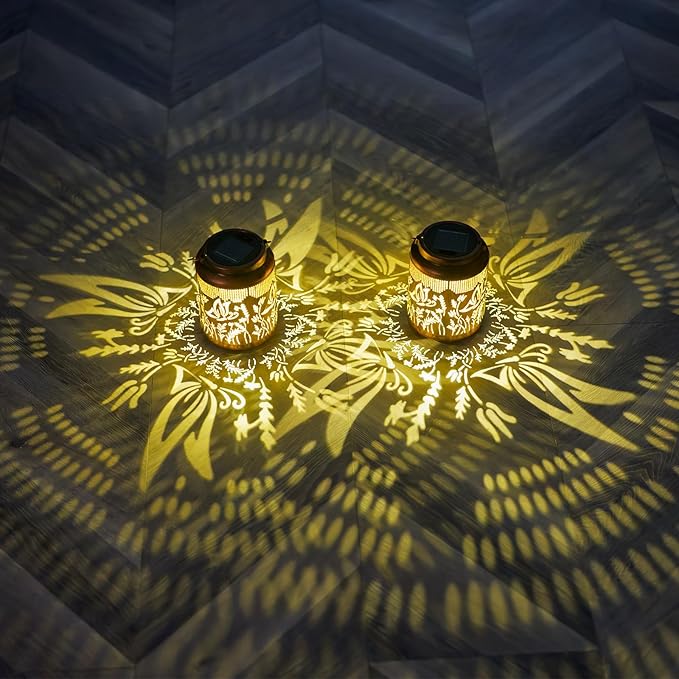 2 Pack Butterfly Solar Lanterns Outdoor Waterproof,Birthday Gifts for Women Mom,Hanging Solar Lights Outdoor LED 6.9" Metal Butterfly Decorative Lanterns for Patio,Pathway,Yard,Garden Decor