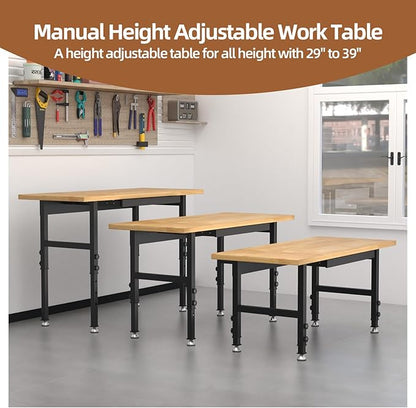 60'' Adjustable Workbench Table, Metal Tool Bench Work Bench for Garage, Large Load Capacity Workshop Table for Office,Workshop,Home, Easy Assembly
