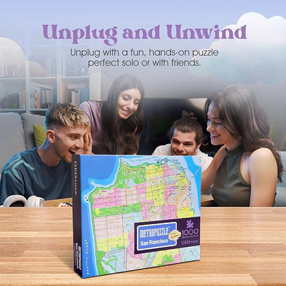 GeoToys Metropuzzle, San Francisco Jigsaw Puzzles 1000 Pieces - 27 x 19 Detailed Geography Puzzle, Challenging Adult Puzzle, Fun Puzzles for Adults, Map Poster Included for Adults