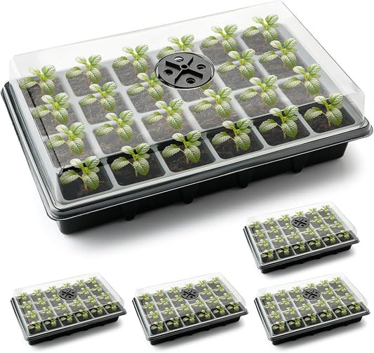 Seed Starter Tray with Dome-5 Sets 24XL Cell Seedling Trays(Total 120 Cells), Plant Germination Tray with Humidity Vented Lid and Base, Mini Propagator Plant Greenhouse for Seed Growing