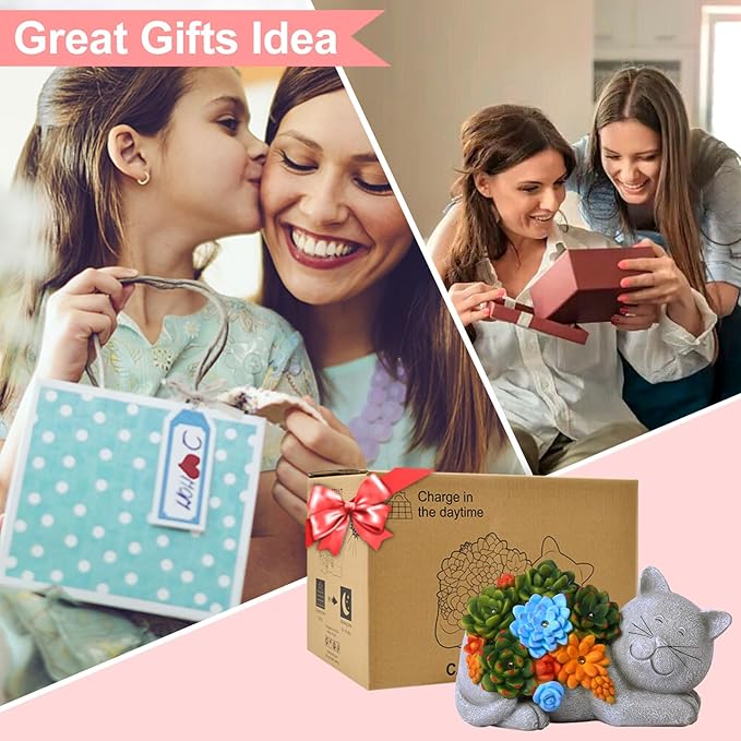 Garden Outdoor Decor Statues: Figurine with Solar Light Decorations Ornaments Patio Art Balcony - Birthday Gifts for mom Grandma Women