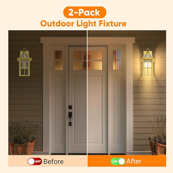 WIHTU Outdoor Wall Lantern, Porch Lights with Glass Shade, Waterproof Sconce Light, Aluminum Exterior Lighting Fixture, Anti-Rust Front Door Outdoor Lights for House, Gold