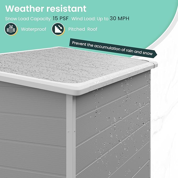 UDPATIO Outdoor Storage Shed 5x3 FT, Plastic Garden Shed for Bike, Garbage Can, Tool, Outside Sheds & Outdoor Resin Shed with Lockable Door for Backyard, Patio, Lawn, Grey & White