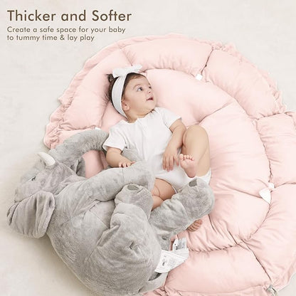 ANGELBLISS 5 in 1 Baby Play Gym Mat, Reversible Tummy Time Mat with 5 Sensory Toys for Stage-Based Developmental, Thick & Large Baby Activity Center from Newborn to Toddler (Pink)