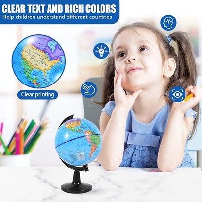 Rotating World Globe 4 Inch Spinning Earth Globe with Stand for Kids Learning Geography Classroom Education or Office Home Decorations