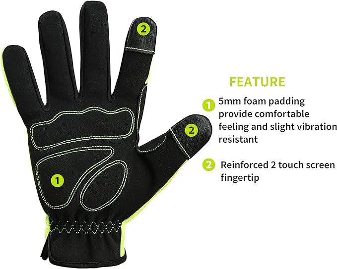 DULFINE High Performance Work Gloves For Men(3 Pairs Pack),Hi-Vis Yellow Color,High Dexterity Touch Screen For Multipurpose,Excellent Grip (XX-Large)
