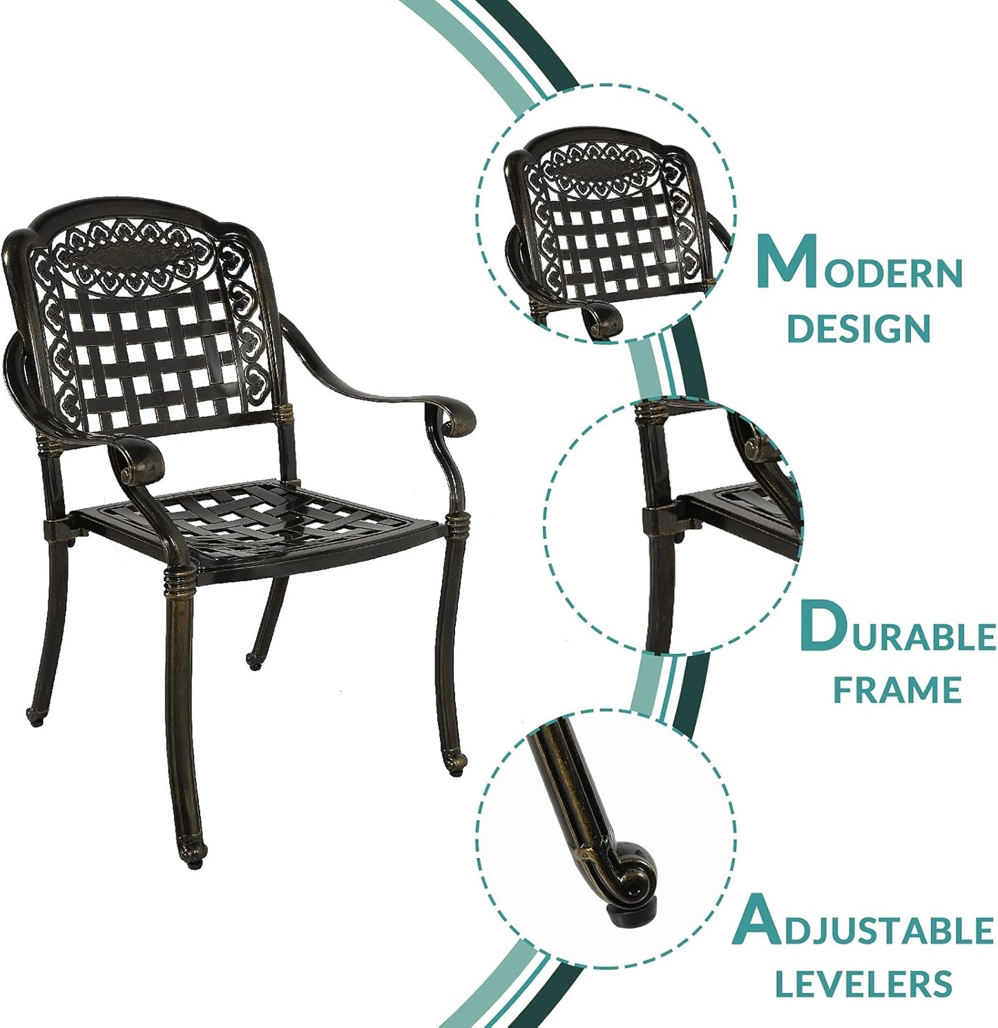 MEETWARM 3 Piece Patio Bistro Set, Outdoor All-Weather Cast Aluminum Dining Furniture Set Includes 2 Chairs and a 31” Round Table with Umbrella Hole for Garden Deck