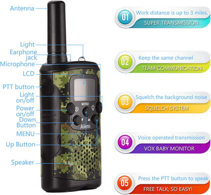 Gifts for Kids Aged 5-12 Boy Toys Kids Walkie Talkies 22 Channel 2 Way Radio 3 Miles Long Range fit Outdoor Adventure Hunt Game Camp Toys for Boys 6 7 8 9 Years Old Gifts for Boys