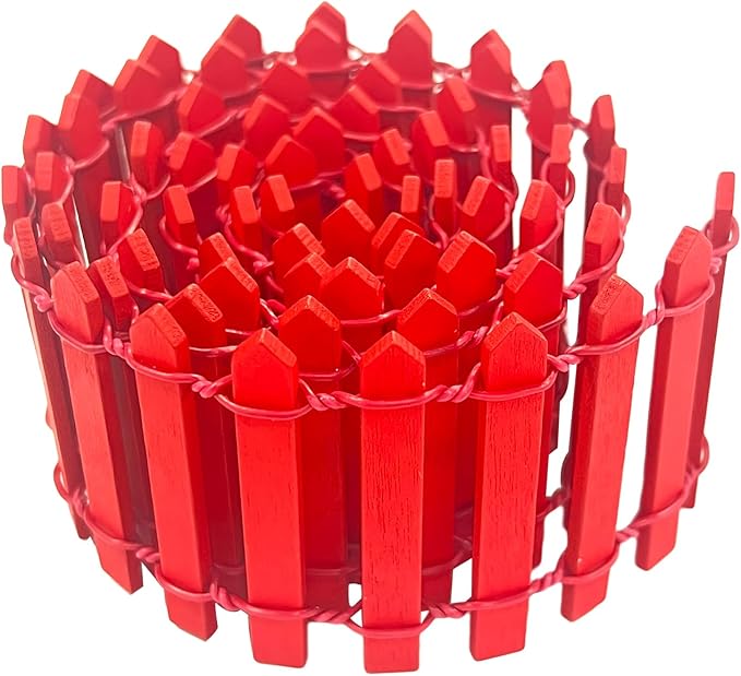 35 Inches Mini Fairy Garden Fence DIY Christmas Small Wood Decorative Picket Fence Micro Landscape Miniature Ornaments for Dollhouse, Crafts, Diorama Project, Plant Pot, Red