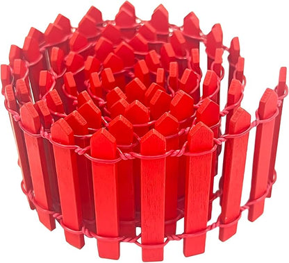 35 Inches Mini Fairy Garden Fence DIY Christmas Small Wood Decorative Picket Fence Micro Landscape Miniature Ornaments for Dollhouse, Crafts, Diorama Project, Plant Pot, Red