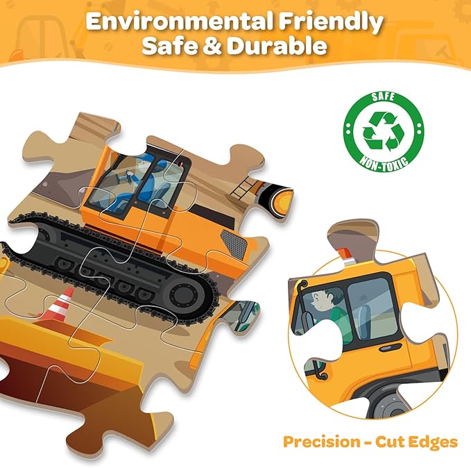Jumbo Floor Puzzle for Kids Ages 4-6, 48 Piece Large Engineering Vehicles Jigsaw Puzzle, Extra-Thick Cardboard Preschool Learning Toys for Toddlers 3-5, Educational Gift for Boys Girls 3 4 5 6 7 8