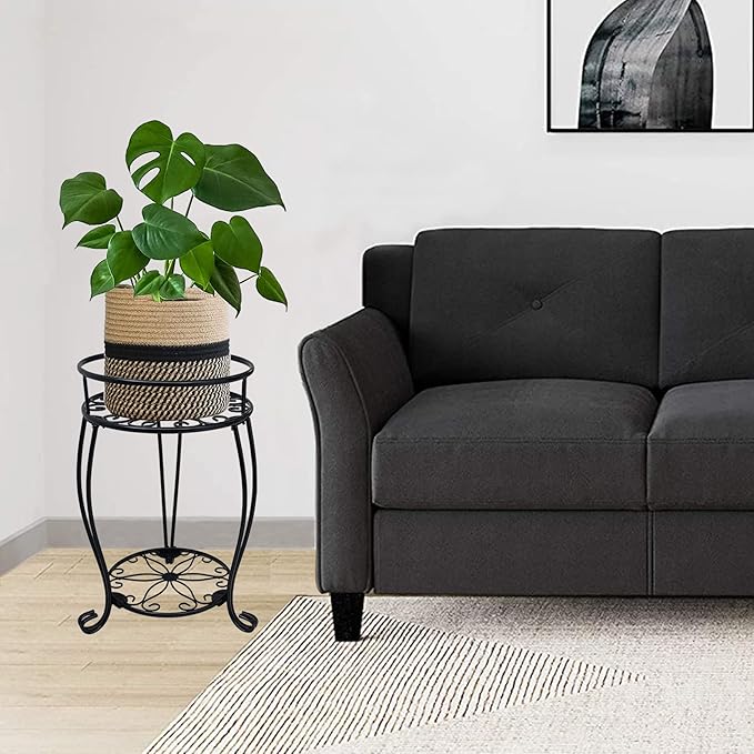 CASIMR 2-Pack Plant Stand, 2 Tier 19.2 inch Tall Metal Potted Holder Rack,Indoor Outdoor Multiple Flower Pot Shelf Rustproof Iron Garden Container for Garden Patio Living Room Corner Balcony, Black