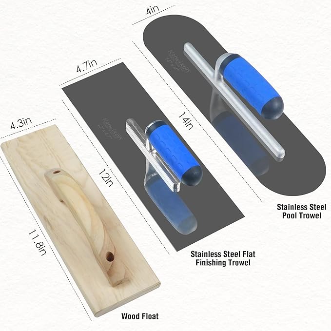 10PCS Concrete Trowel Set, Masonry Hand Tool Set Includes Large Flat Finishing and Pool Trowel, Wood Float, Concrete Edger and Groover, Margin Gauging, Wire Twister, Gloves & Carry Bag