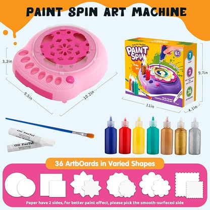 Paint Spin Art Machine Kit for Kids, Arts & Crafts Painting Spinner Toys Kits Sets for Boys & Girls Ages 6 7 8 9 Year Old Pink