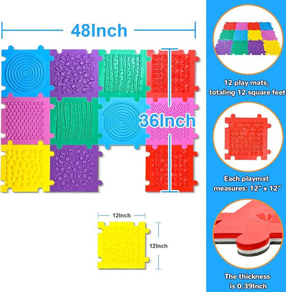 Foam Play Mat for Kids: 12 Pieces Square EVA Foam Interlocking Tile Floor Puzzle Mat, Infant and Toddler Play Mat, Soft Non-Toxic Sensory Floor Tiles for Baby Gym, Nursery, Playroom