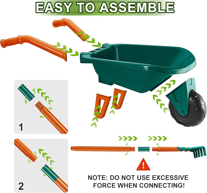 Kids Gardening Set-12 PCS Kids Gardening Tools Wheelbarrow Set with Shovel, Leaf Rake, Gloves, Spray Bottle-Toddler Gardening Set Play Outdoor Educational STEM Learning for Boys Girls Age 3 4 5 6 7 8+