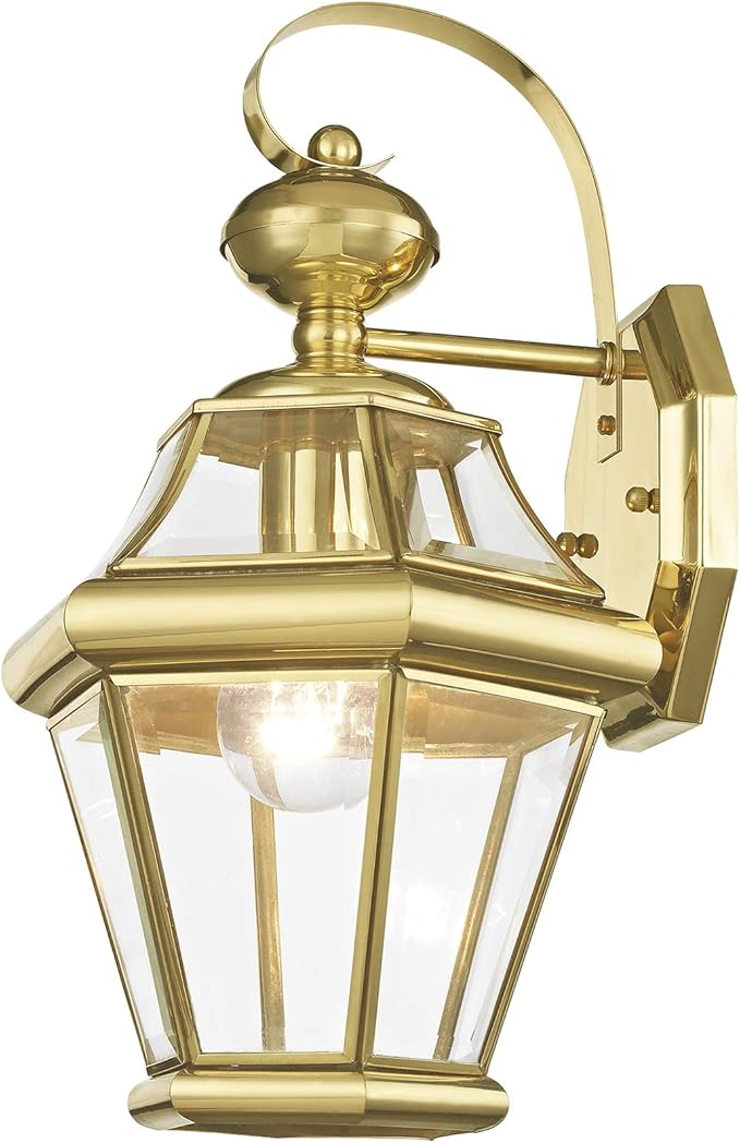 Livex Lighting 2161-02 Outdoor Wall Lantern with Clear Beveled Glass Shades, Polished Brass